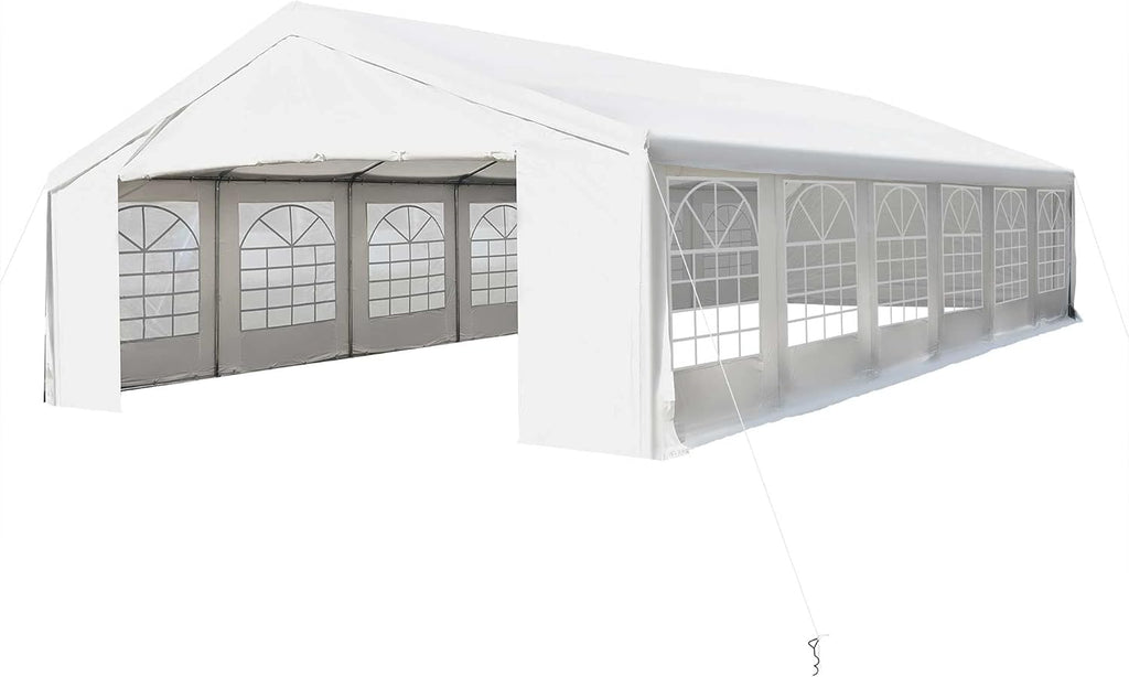 White Heavy Duty Carport Canopy with Removable Sidewalls and Windows C854