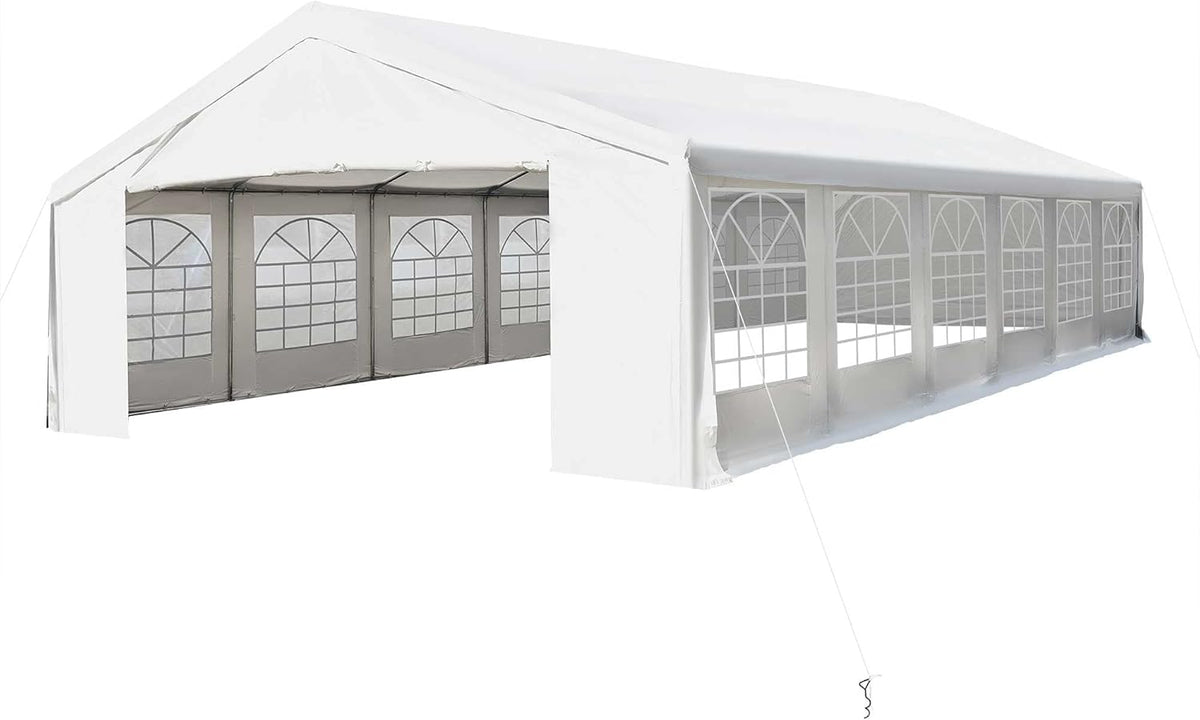 White Heavy Duty Carport Canopy with Removable Sidewalls and Windows C854