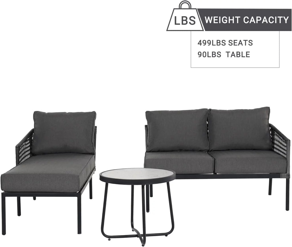 3-Piece All-Weather Wicker Sectional Sofa Set with Cushions L5684
