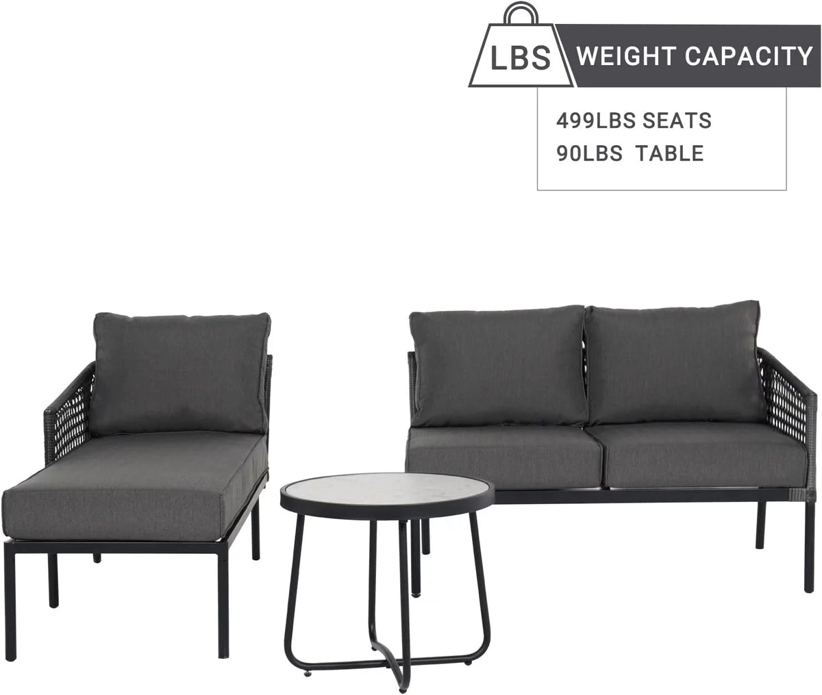 3-Piece All-Weather Wicker Sectional Sofa Set with Cushions L5684