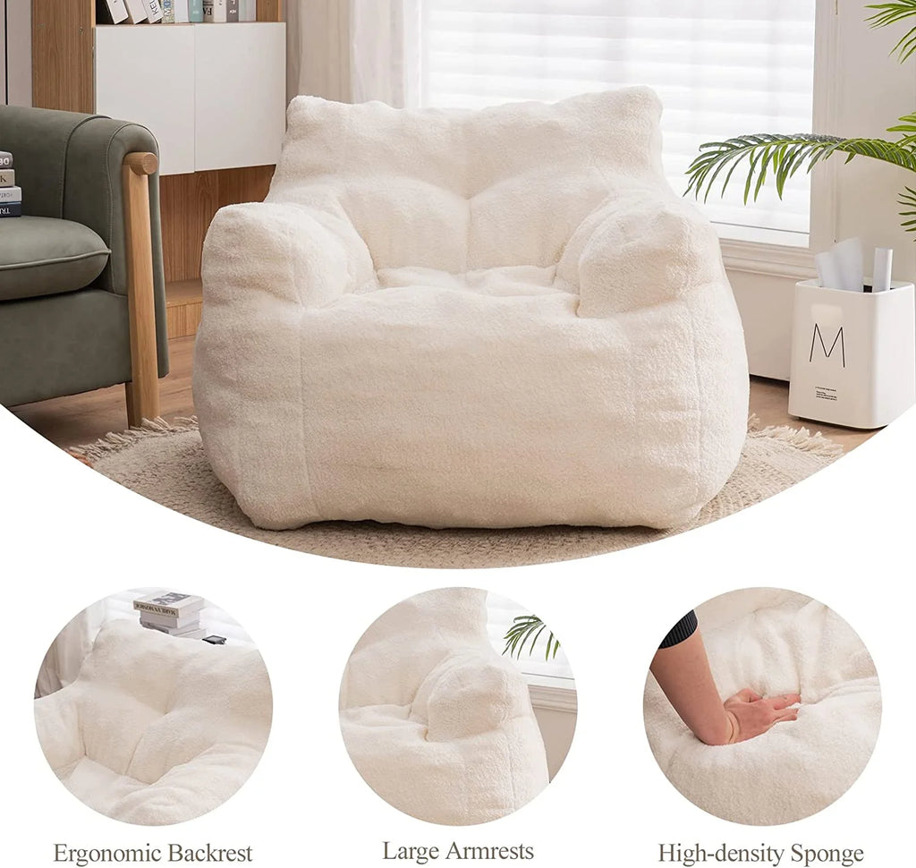 Ivory Soft Tufted Foam Bean Bag Chair I1012