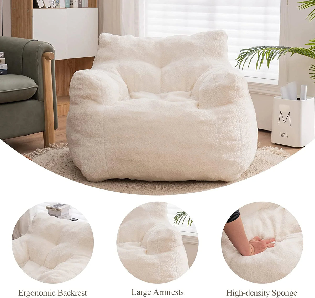 Ivory Soft Tufted Foam Bean Bag Chair I1012