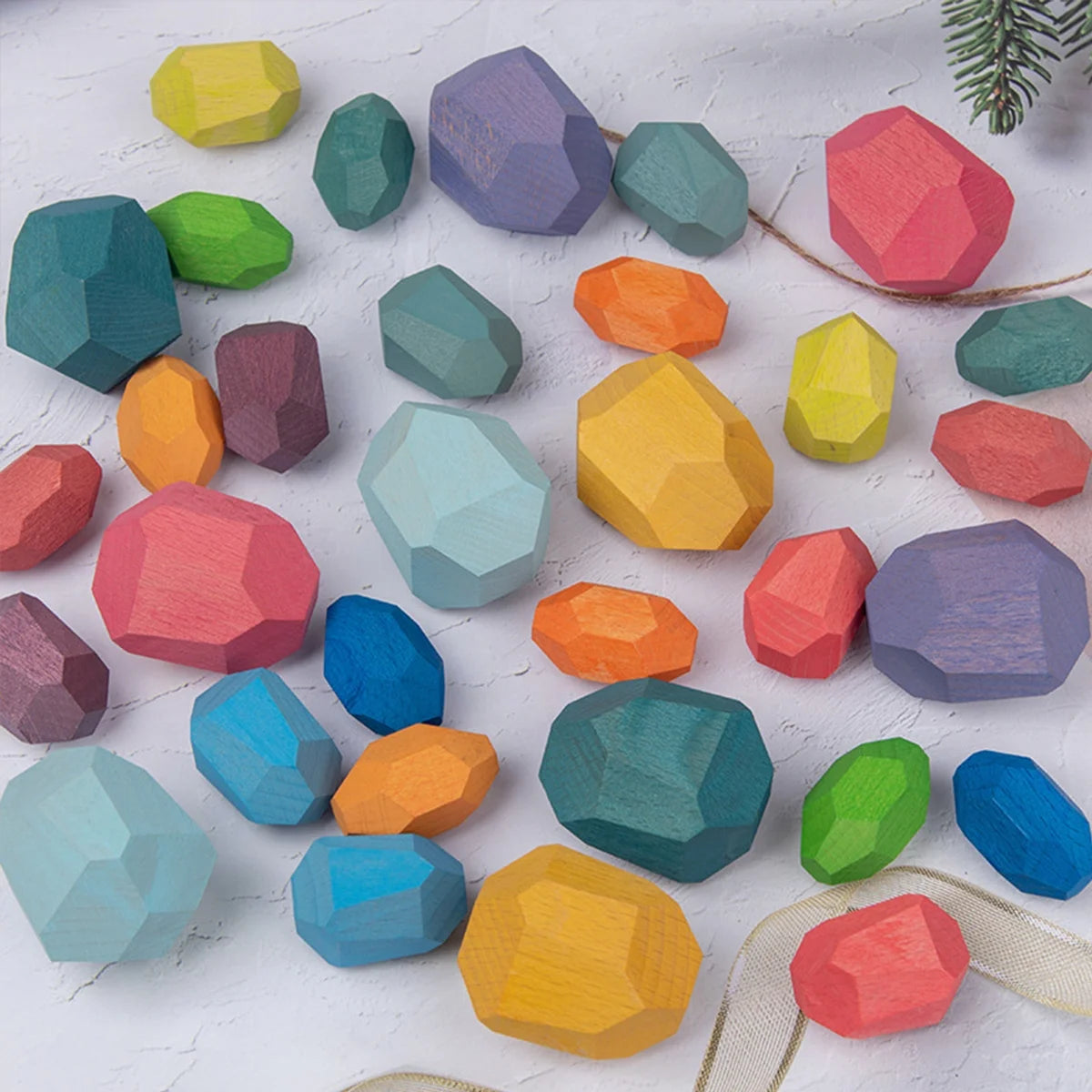 36Pcs Colorful Wooden Stacking Balancing Stone Building Blocks T6635