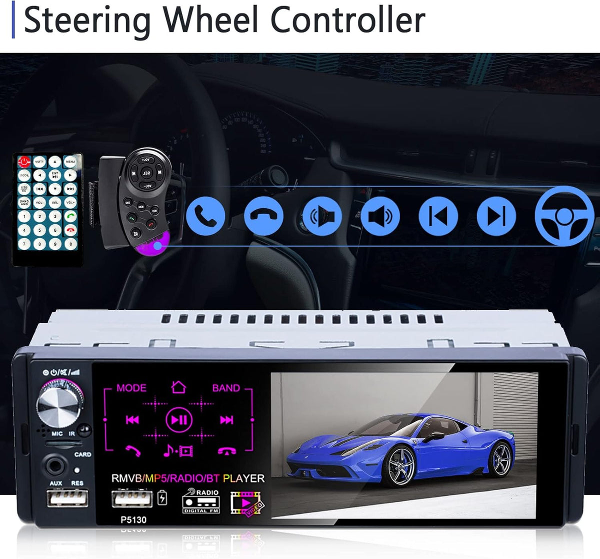 Single Din Car Stereo with Touchscreen E6339
