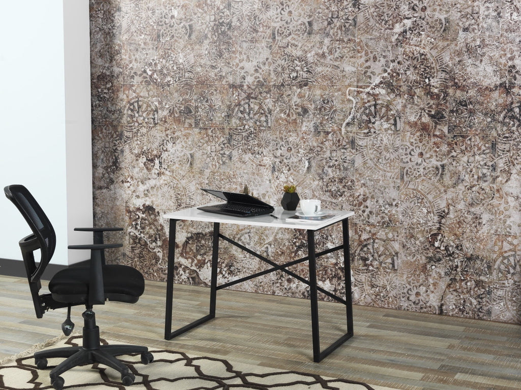 Black Metal Frame Wooden Top Writing and Computer Desk Q662575