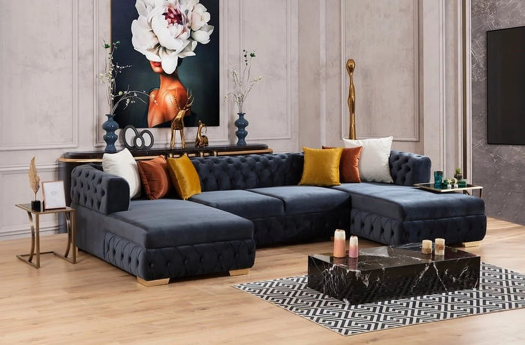 Charcoal Velvet U Shaped Double Chaise Sectional M21785
