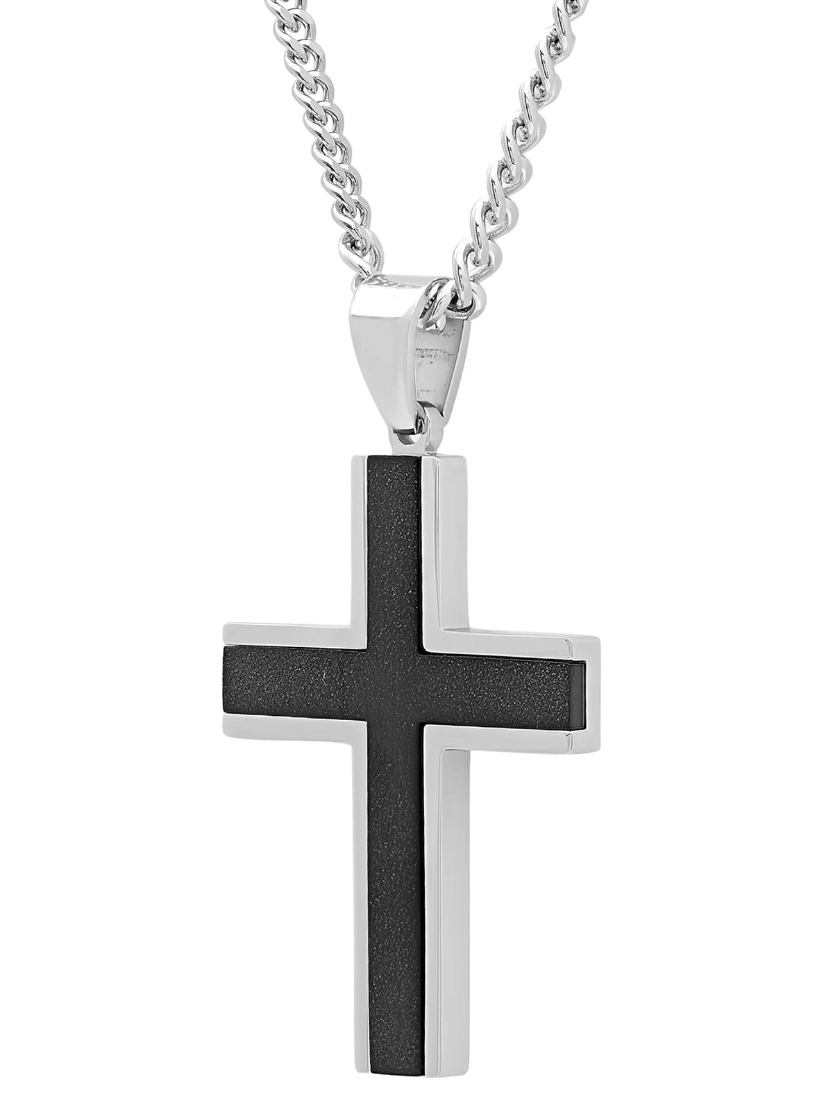 Stainless Steel Textured Cross Pendant Necklace K398