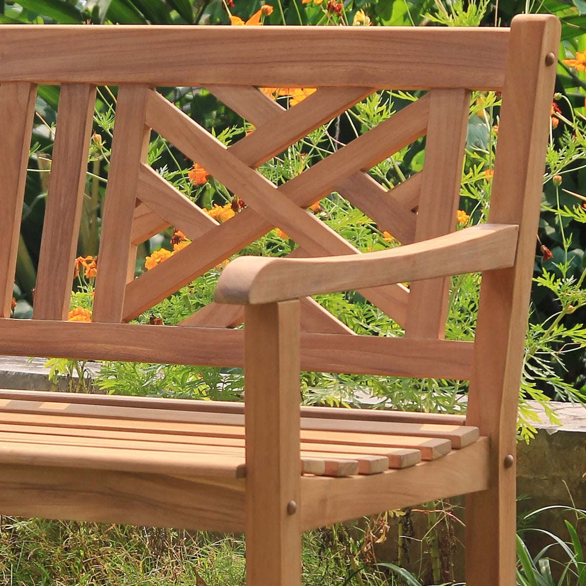 Natural Teak Wood Patio Bench F64902