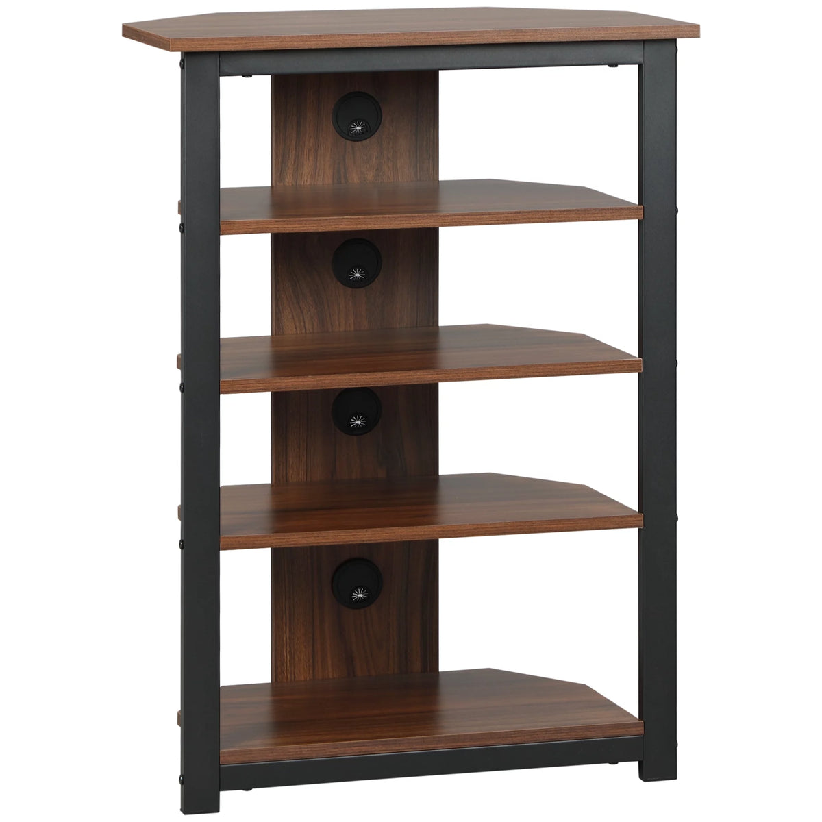 Brown TV Stand with Storage Shelves and Steel Frame U6877