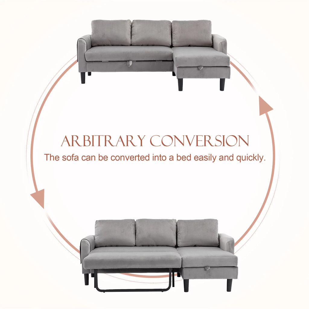 Gray Fabric Sectional Sleeper Sofa with Pull Out Bed P278620