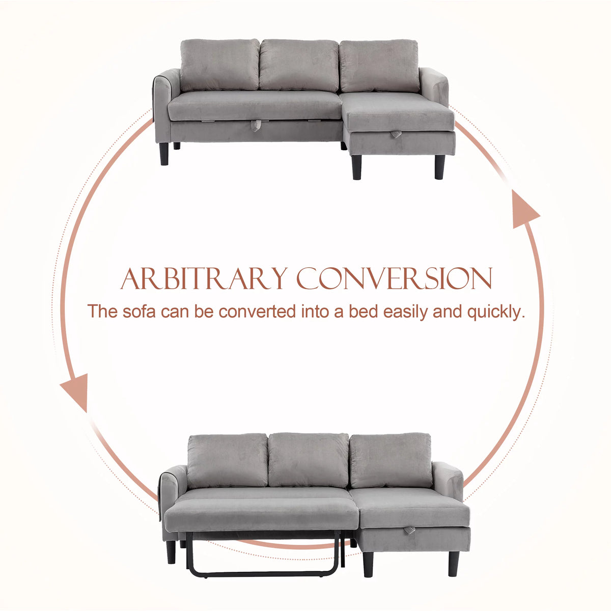 Gray Fabric Sectional Sleeper Sofa with Pull Out Bed P278620