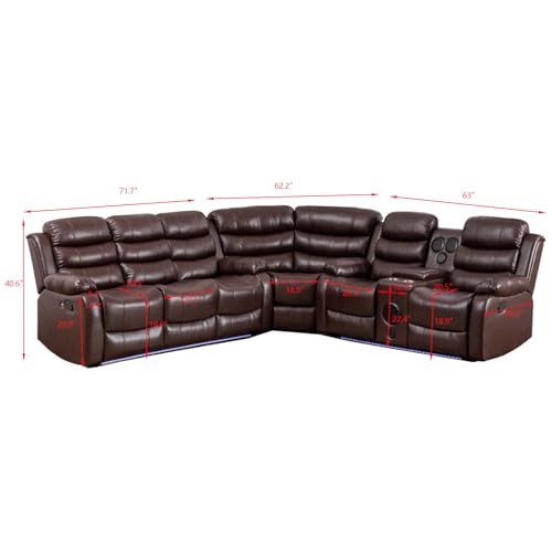 White PU Leather L-Shaped 9 Seater Reclining Sectional Sofa with LED Light T825683