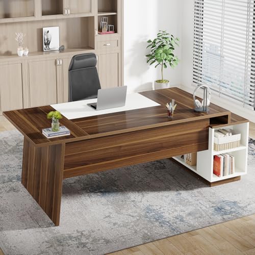 L-Shaped Executive Office Desk with Storage Cabinet and Shelves F937