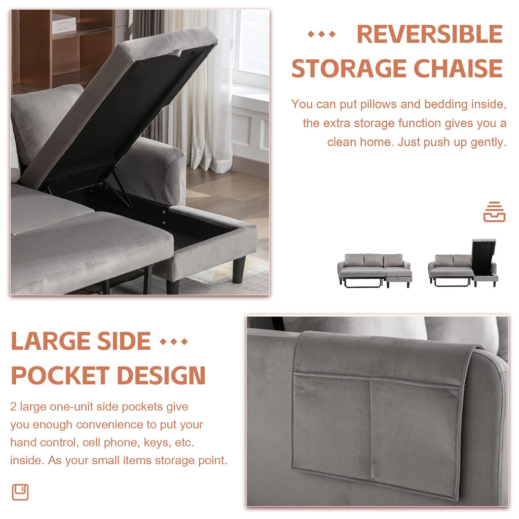 Gray Fabric Sectional Sleeper Sofa with Pull Out Bed P278620