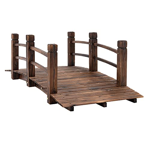Fir Wood Garden Bridge Arc Walkway with Side Railings, Stained Wood, 60" x 26.5" x 19" F520