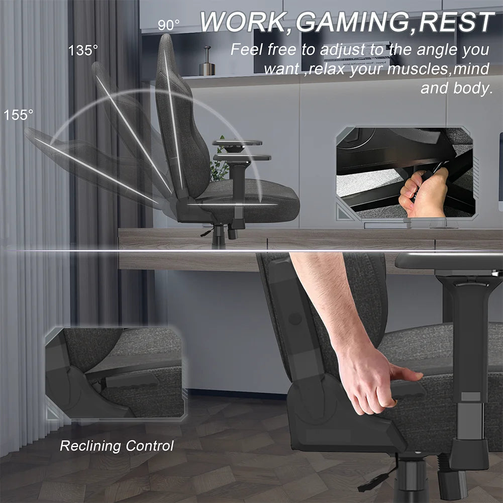 Black Fabric Ergonomic Gaming Chair with Lumbar Support W8235