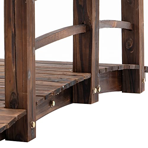 Fir Wood Garden Bridge Arc Walkway with Side Railings, Stained Wood, 60" x 26.5" x 19" F520