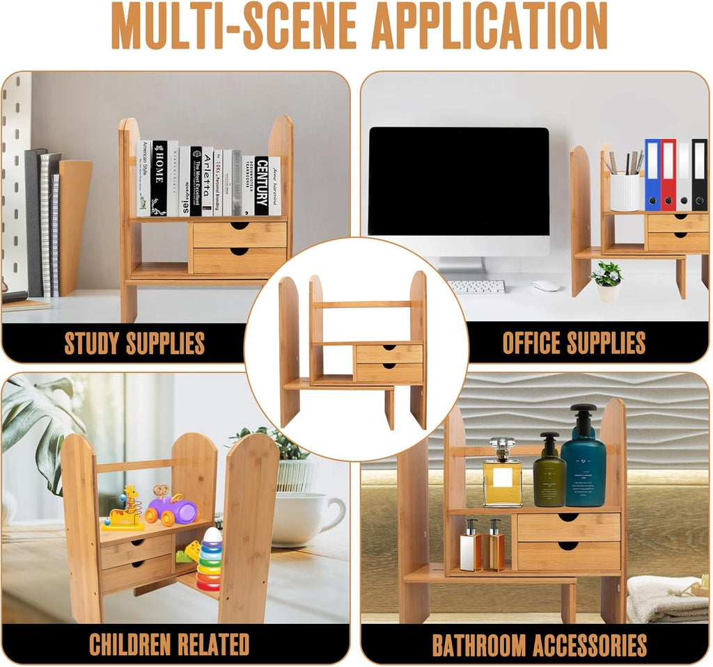 Bamboo Desktop Bookshelf Organizer I40332