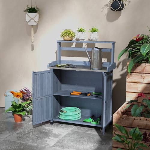 Wooden Potting Bench with Storage Cabinet G56596