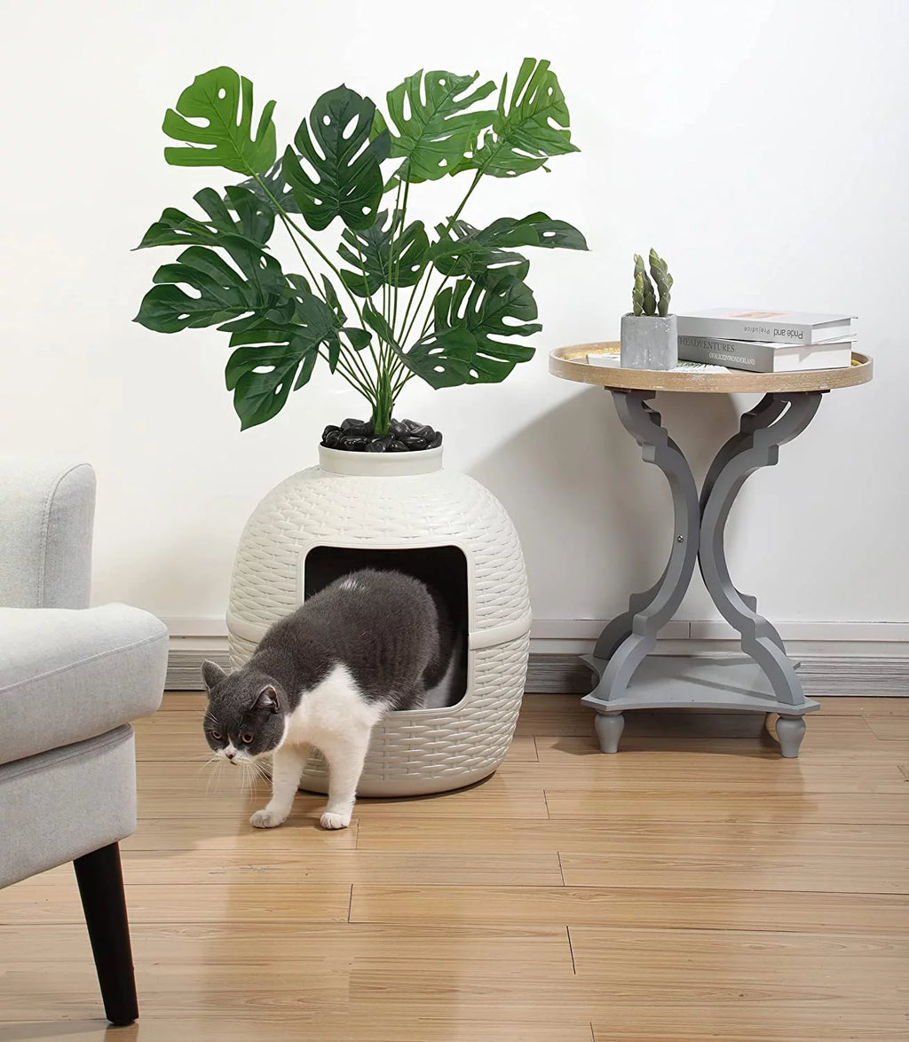White Hidden Litter Box Furniture Q65883