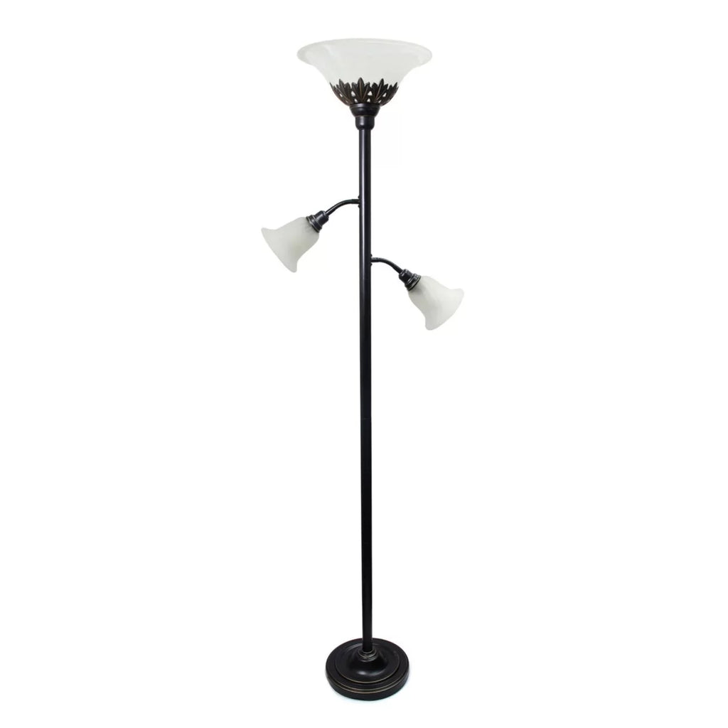 3 Light Floor Lamp with White Scalloped Glass Shades, Restoration Bronze W313