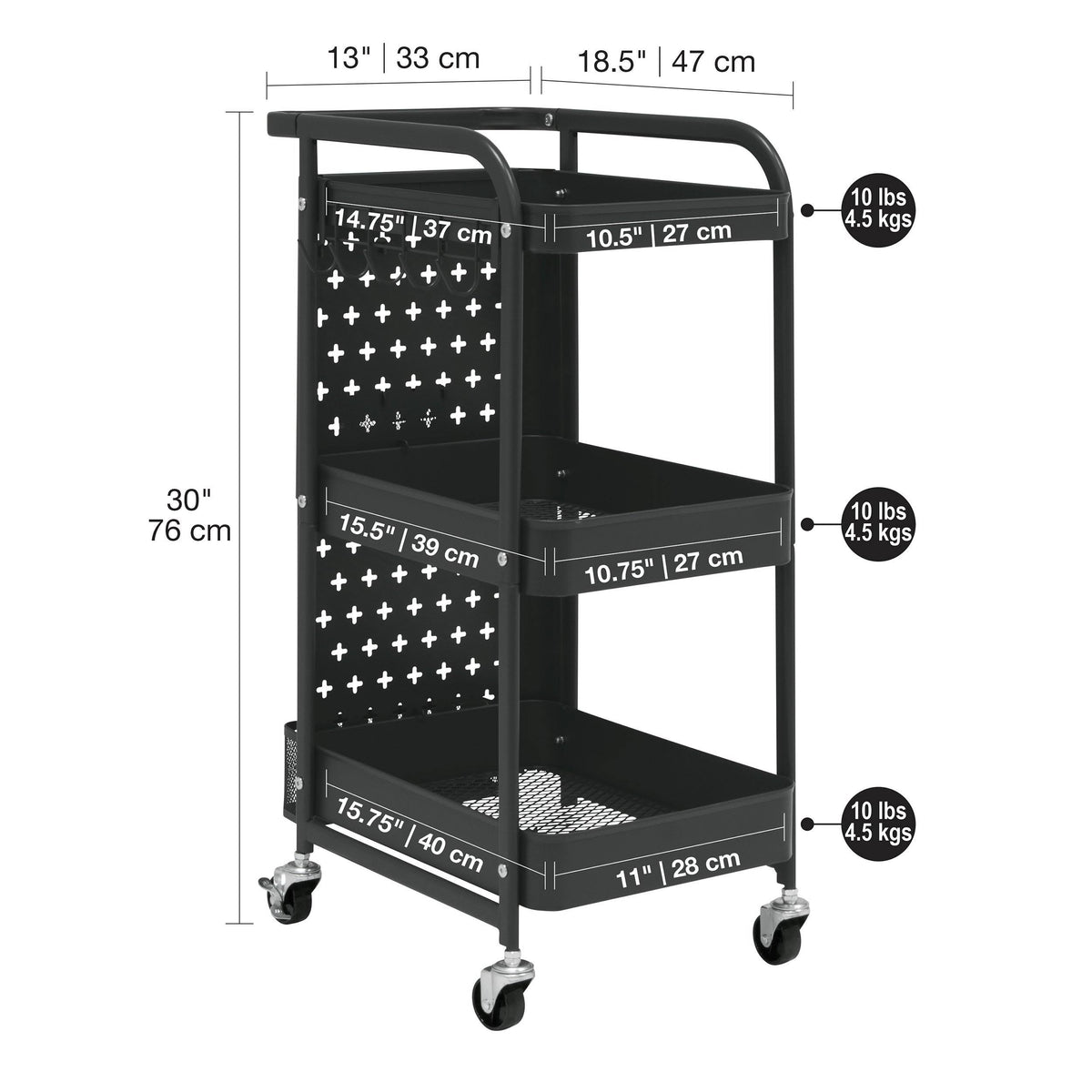 3-Tier Metal Utility Cart - White R3129