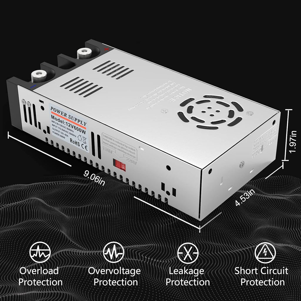 110V AC to 12V DC Converter Power Supply 600W 50A Pack of 2 Q102
