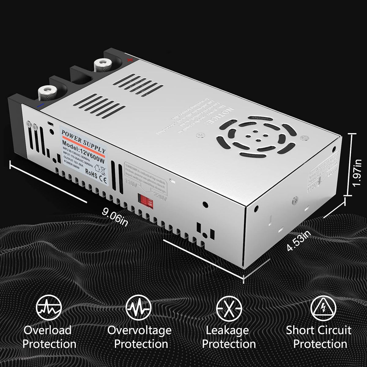110V AC to 12V DC Converter Power Supply 600W 50A Pack of 2 Q102