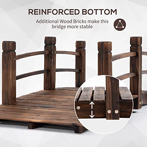 Fir Wood Garden Bridge Arc Walkway with Side Railings, Stained Wood, 60" x 26.5" x 19" F520