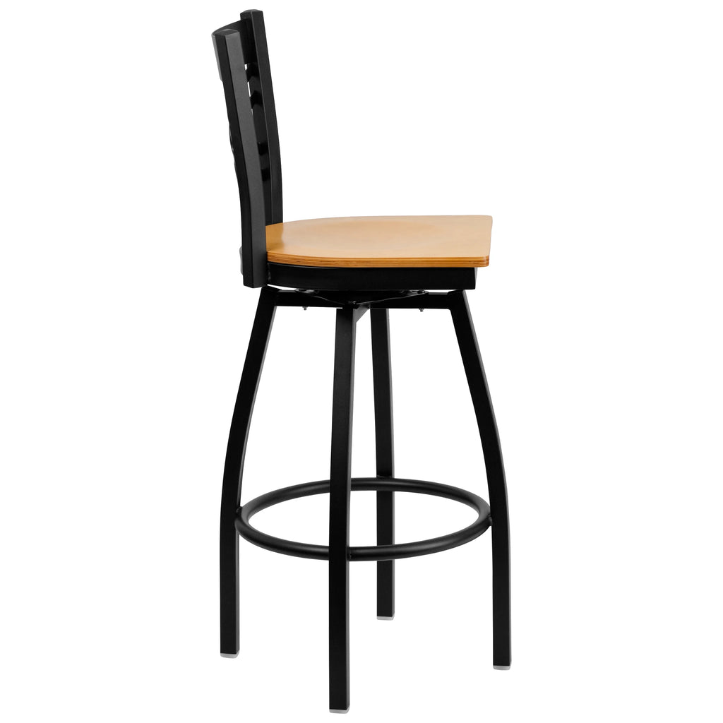 Black Swivel Metal Barstool with Wood Seat A68354