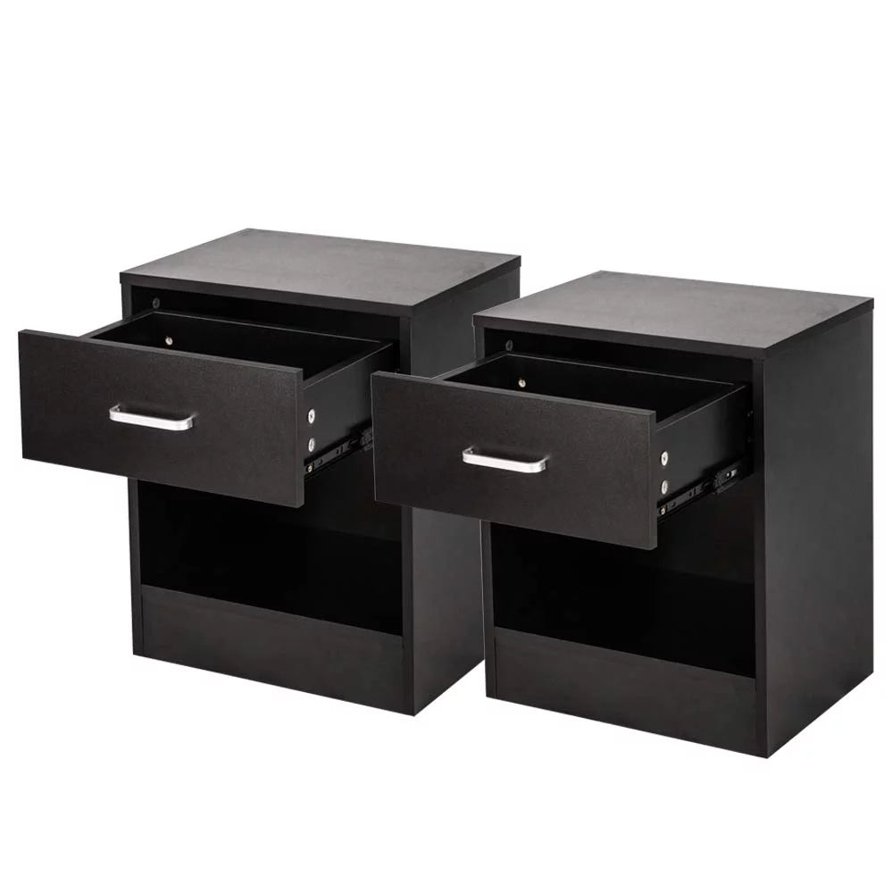 Set of 2 Black Wood Nightstand with Drawer S310878
