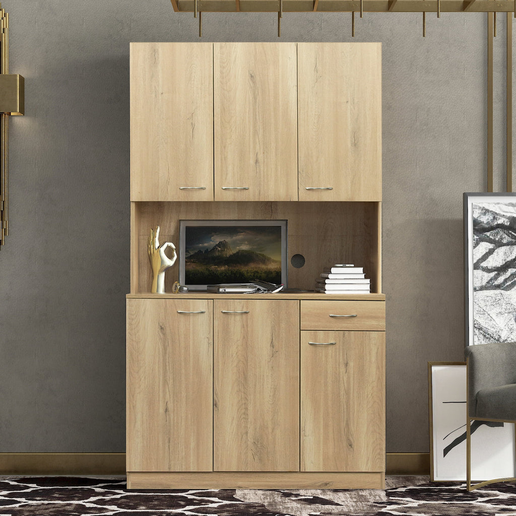 70.87" Tall Wardrobe & Kitchen Cabinet with 6 Doors 1 Drawer Rustic Oak U323