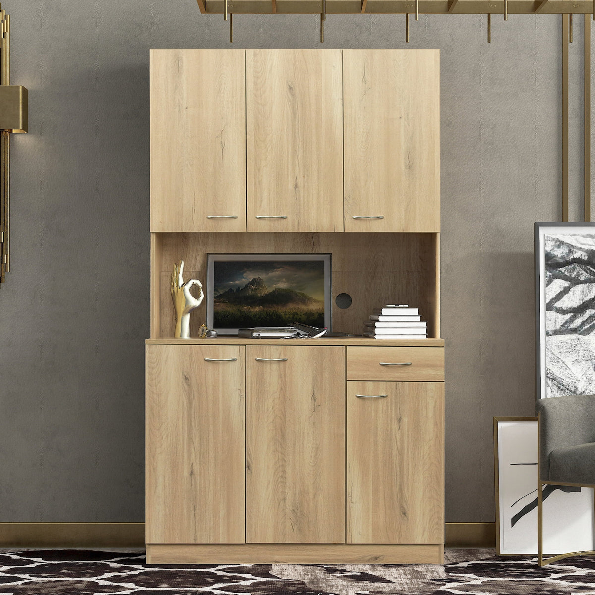 70.87" Tall Wardrobe & Kitchen Cabinet with 6 Doors 1 Drawer Rustic Oak U323