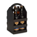 Black Solid Wood Four Bottle Caddy with Built in Handle C5891