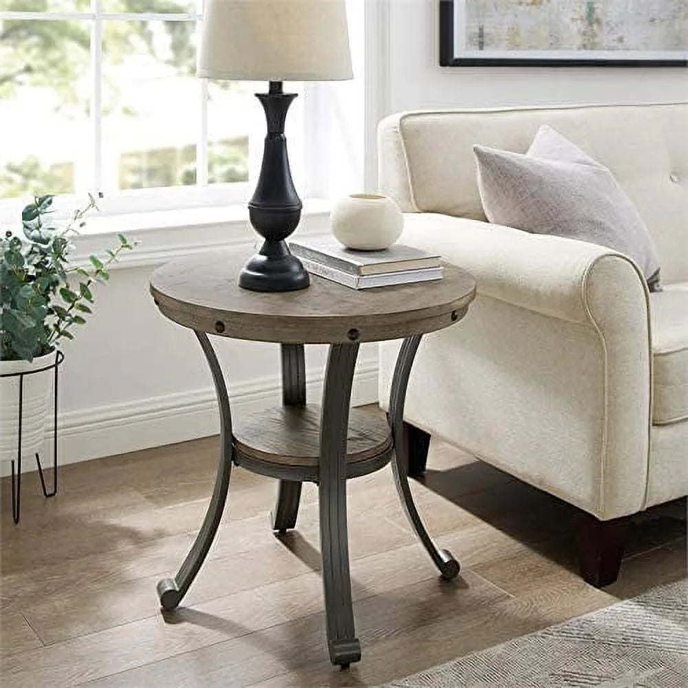 Metal and Wood Round Accent Table A2960