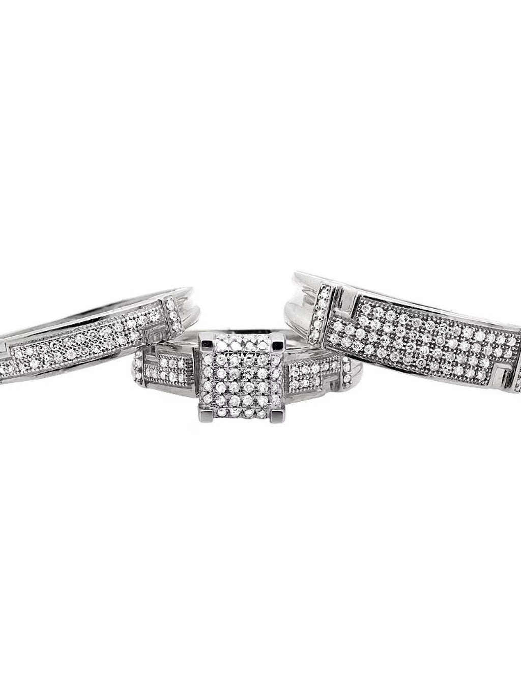 10K White Gold Diamond Trio Engagement Ring 0.50 Ct S96015