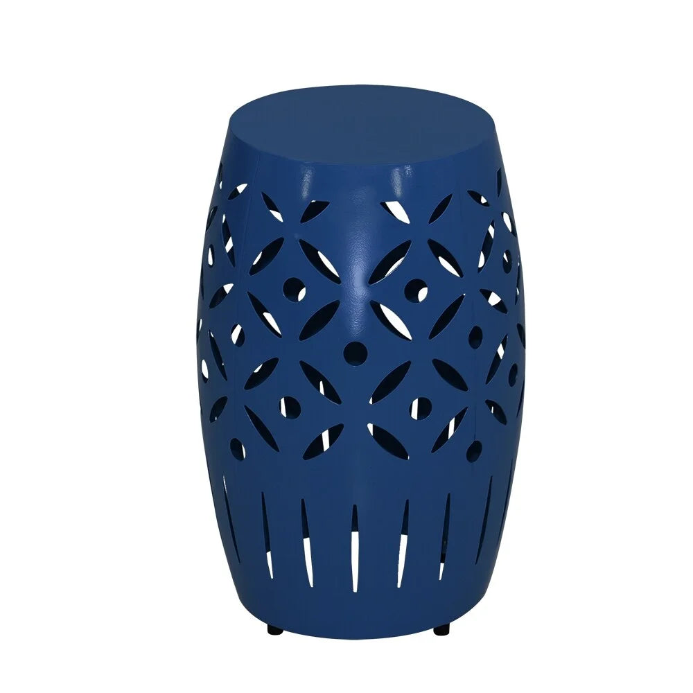 18 Inch Geometric Cut Iron Drum End Table D3358
