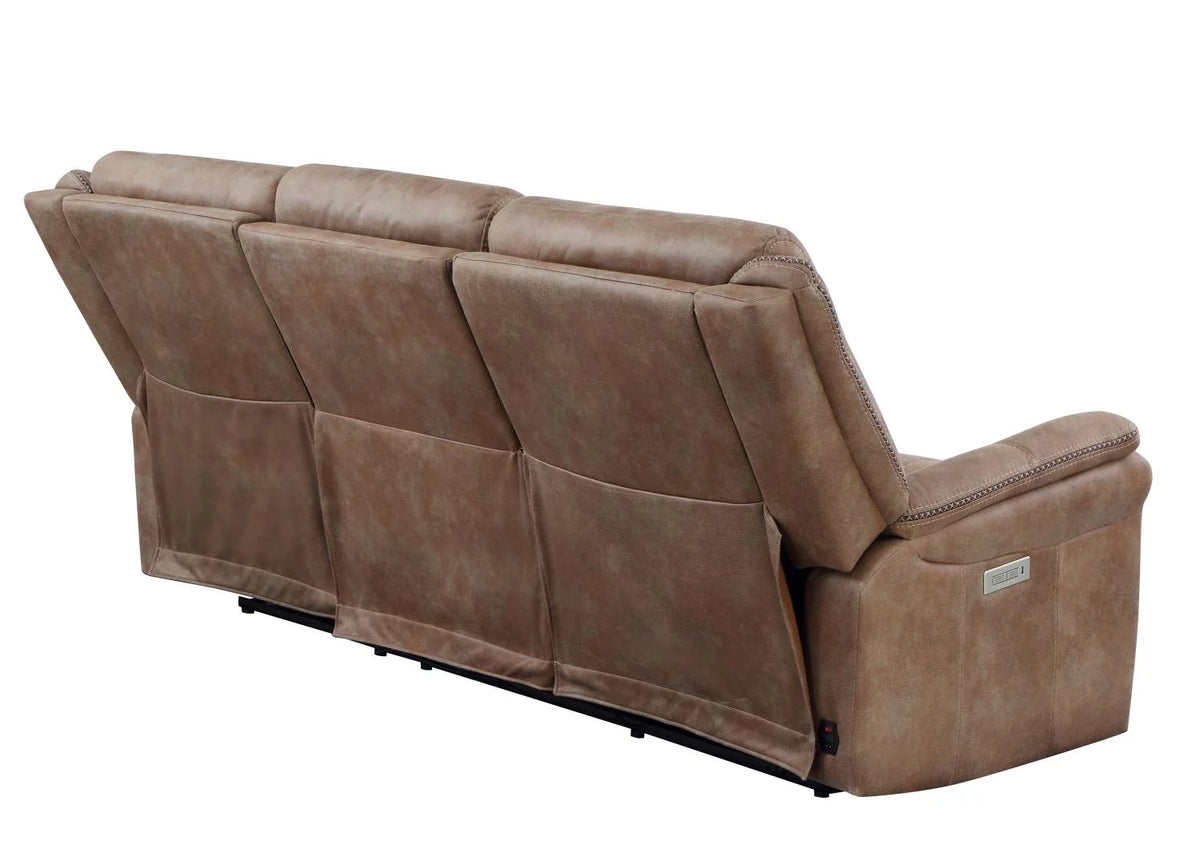 Camel Brown Polyester Faux Suede Power Reclining Sofa H3780