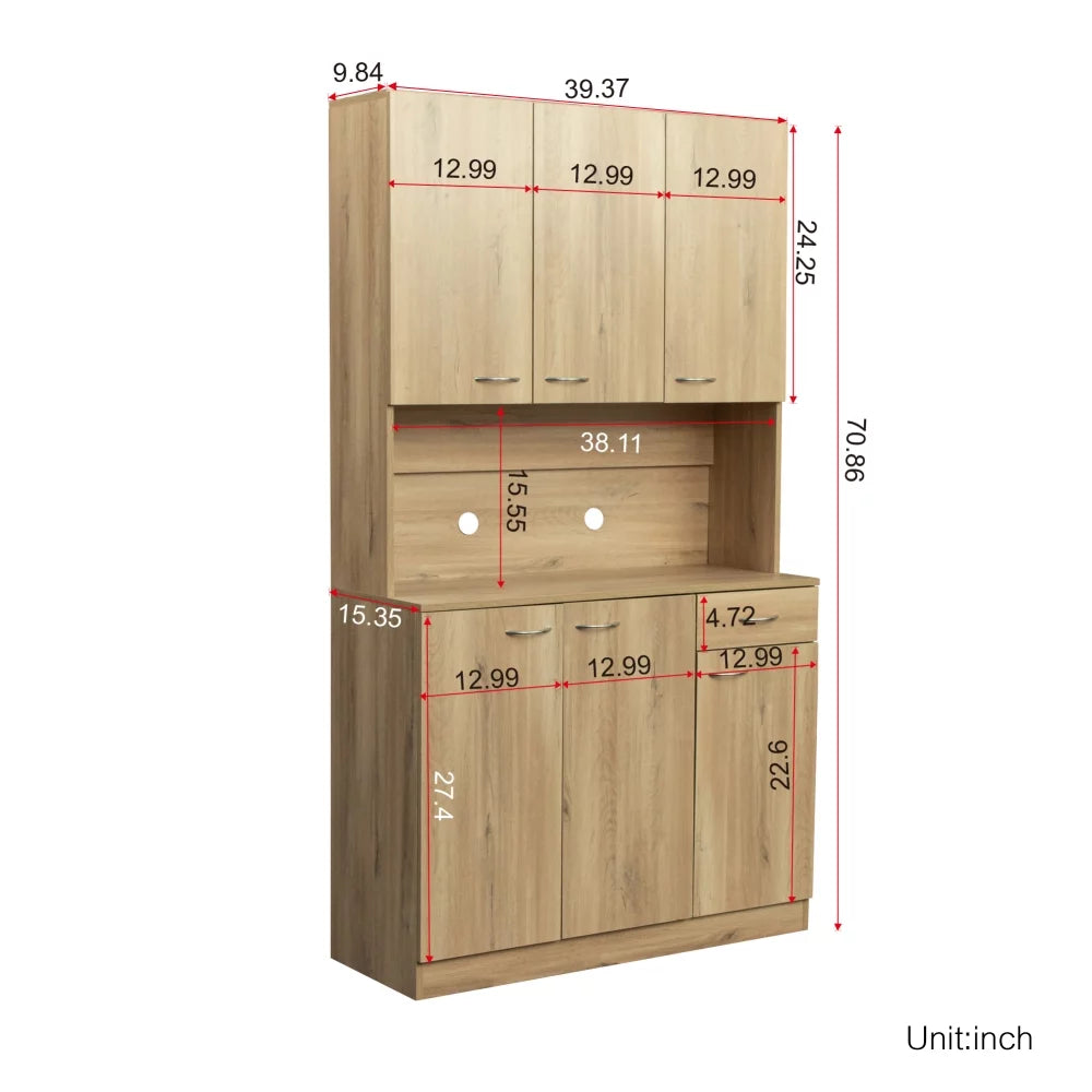 70.87" Tall Wardrobe & Kitchen Cabinet with 6 Doors 1 Drawer Rustic Oak U323