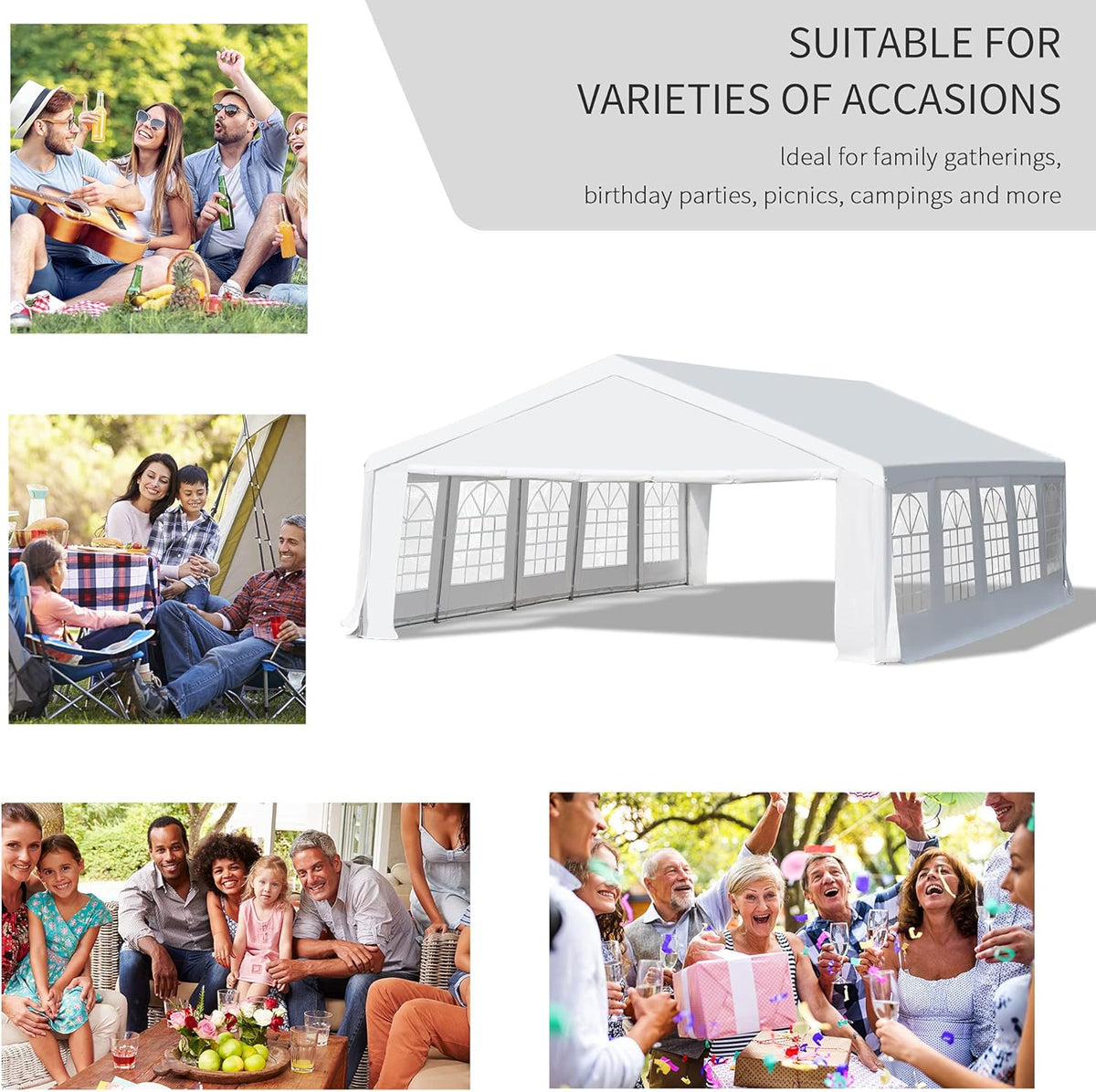 White Heavy Duty Carport Canopy with Removable Sidewalls and Windows C854