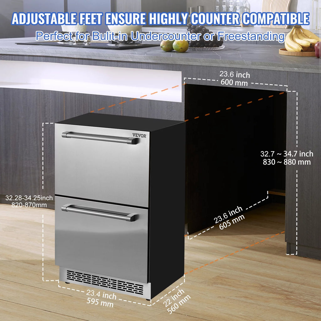 24 2 Drawer Stainless Steel Undercounter Refrigerator I776