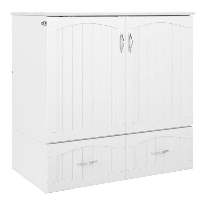 White Wood Twin XL Murphy Bed Chest with Mattress W51878