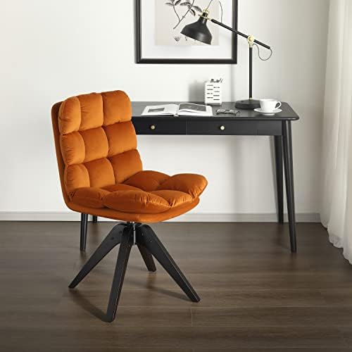 Brown Faux Leather Swivel Armless Desk Chair with Wood Legs F926