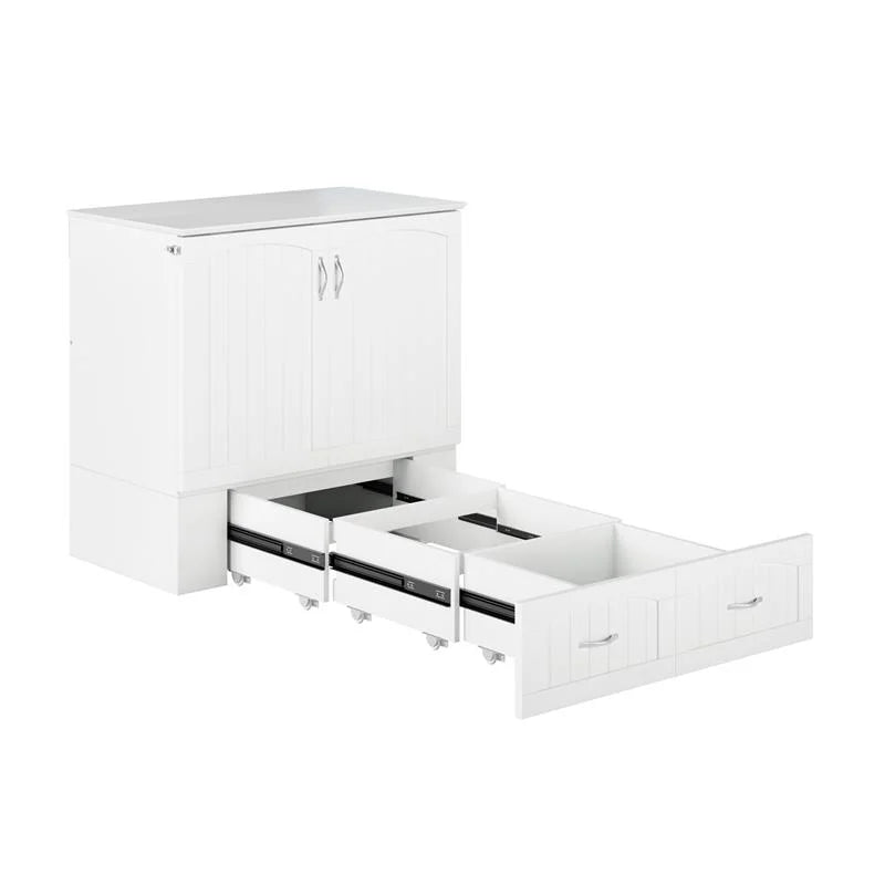 White Wood Twin XL Murphy Bed Chest with Mattress W51878