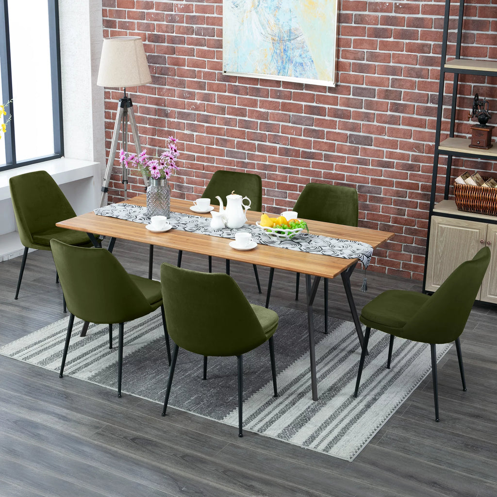 Velvet Upholstered Dining Chair Set of 2 with Black Metal Legs D179