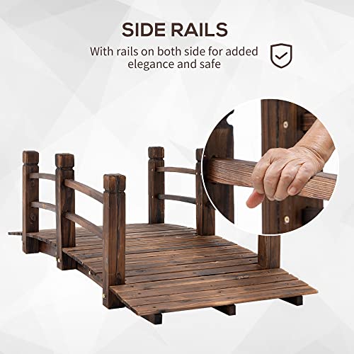 Fir Wood Garden Bridge Arc Walkway with Side Railings, Stained Wood, 60" x 26.5" x 19" F520