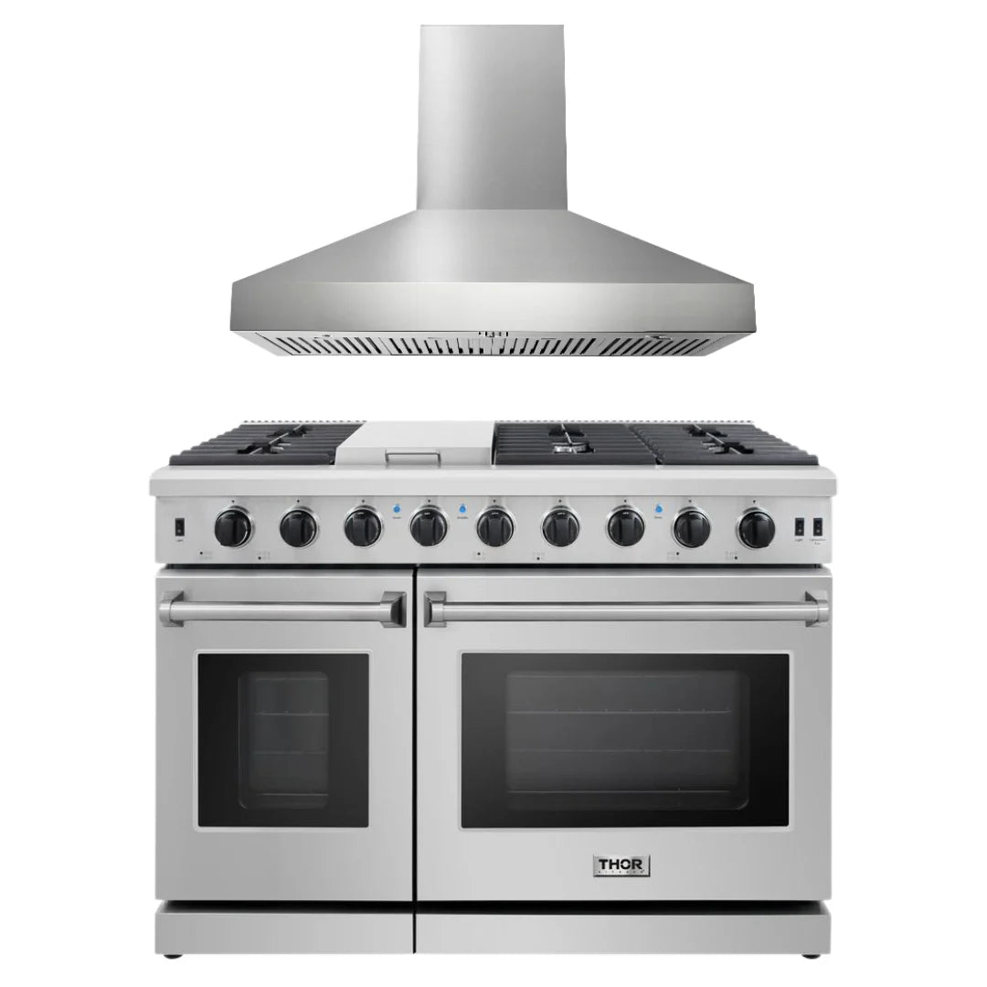 48 in. Gas Range and Wall Mount Range Hood P2743