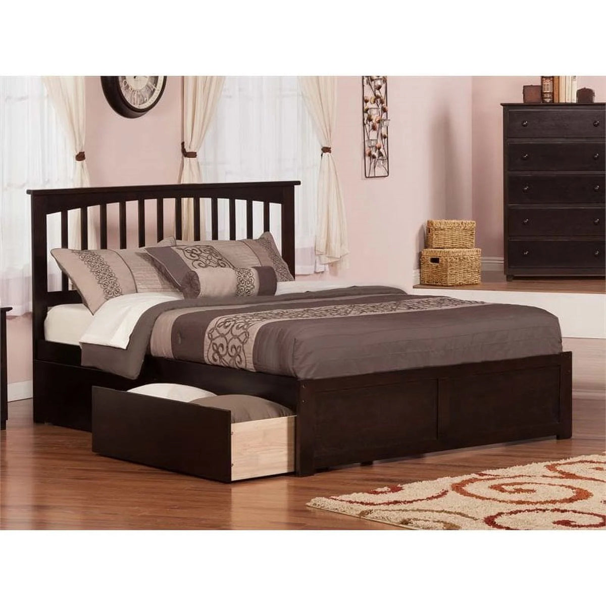 Espresso Solid Wood King Storage Platform Bed J793