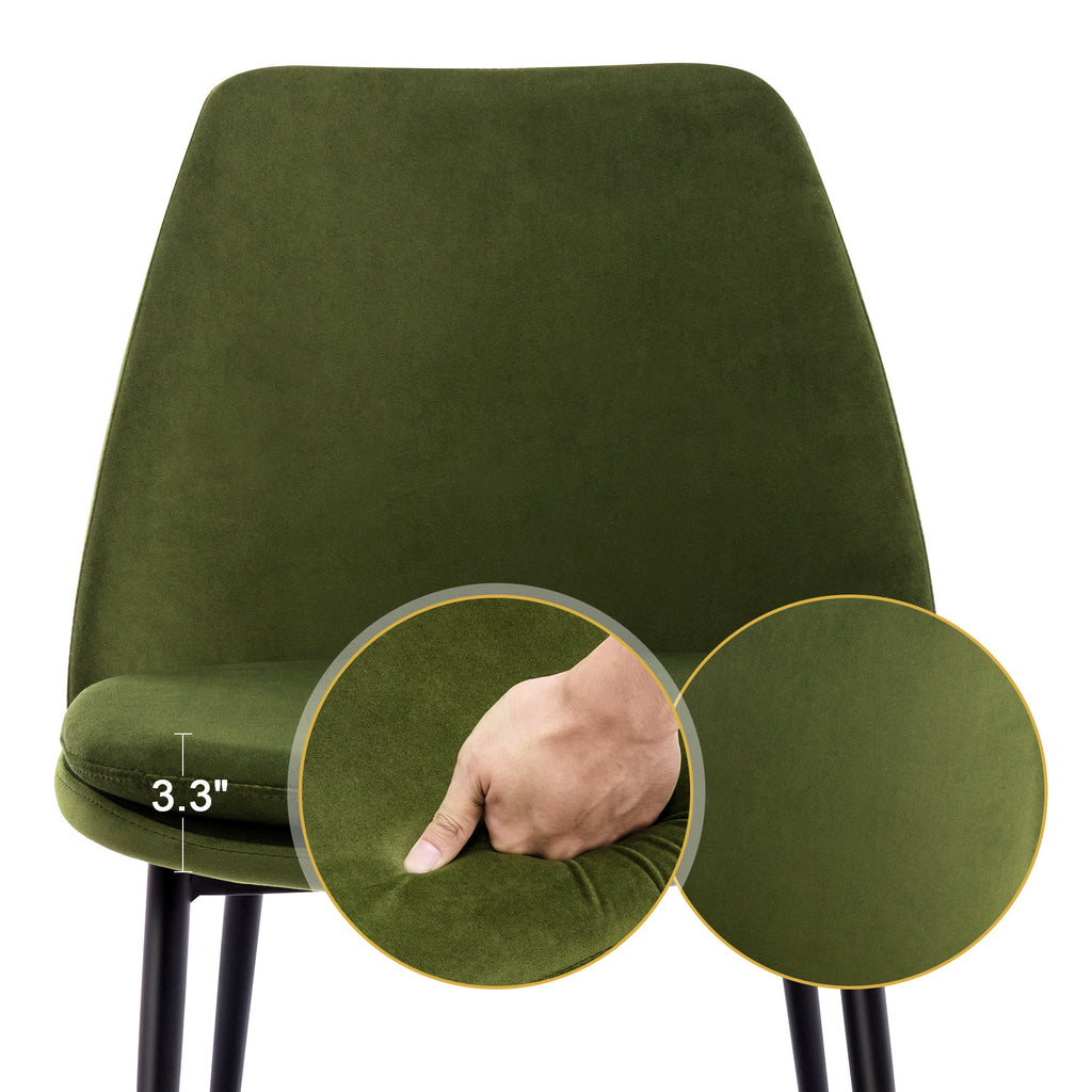Velvet Upholstered Dining Chair Set of 2 with Black Metal Legs D179