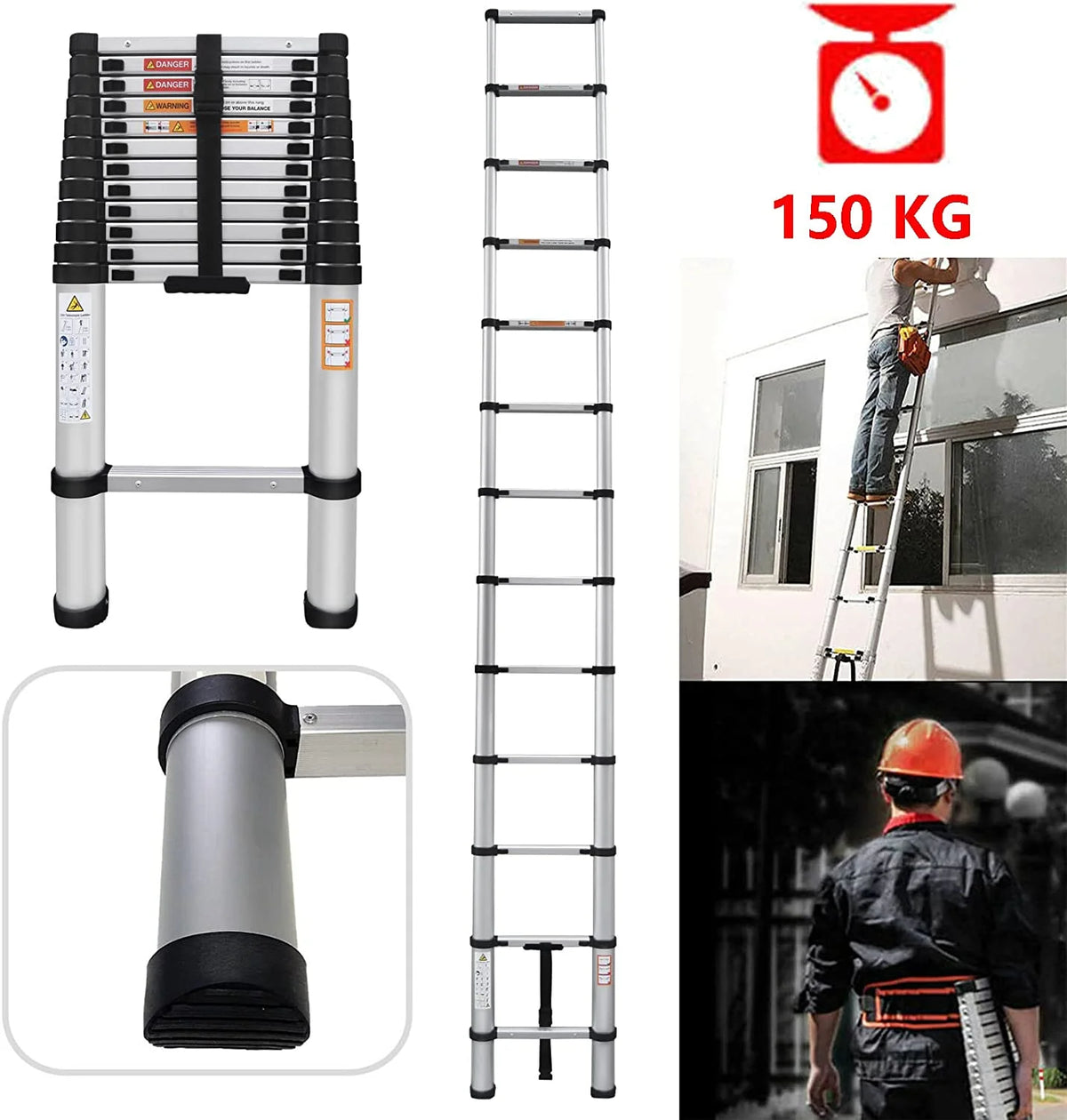 Telescoping Ladder 16FT Aluminum Folding Ladder 330lb Capacity Q49878